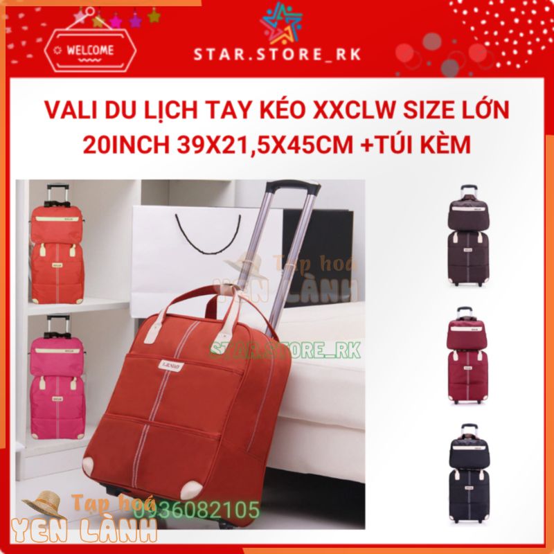 Vali du lịch tay kéo XXCLW size lớn 20inch 39×21,5x45cm +túi kèm Vali Du Lịch Tay Kéo XXCLW RE0358