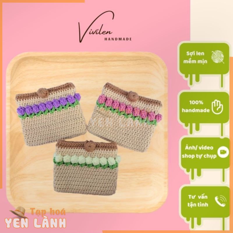 Ví len, ví bóp handmade, ví cầm tay mini bằng len mềm mịn đa năng