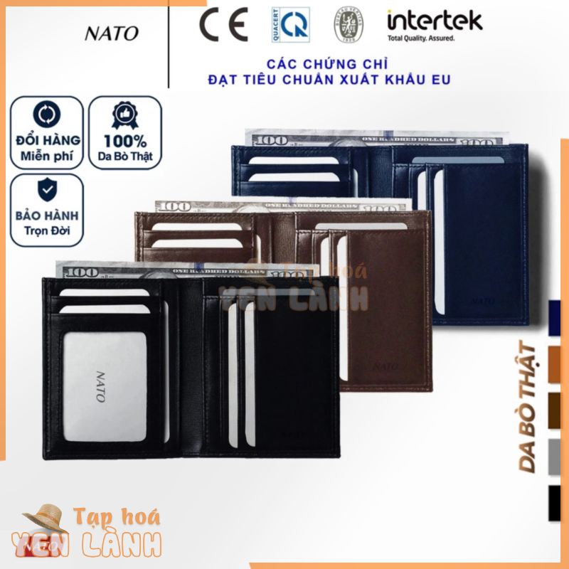 Ví Da Nam Nato CLASSIC Da Bò Thật Cao Cấp Để Thẻ Tiền Đứng Gập Đôi Sang Bền Đẹp Màu Đen Nâu Xanh Navy Cầm Tay