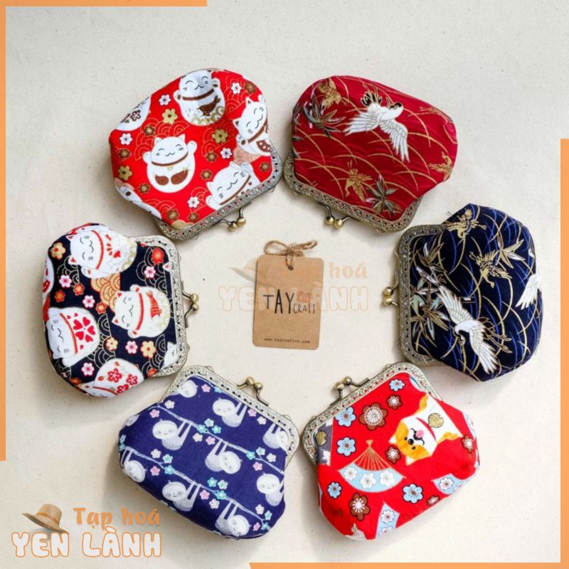 Túi mini thủ công họa tiết Nhật Bản dáng vuông, Ví cầm tay handmade, Túi xách dễ thương dành cho bé