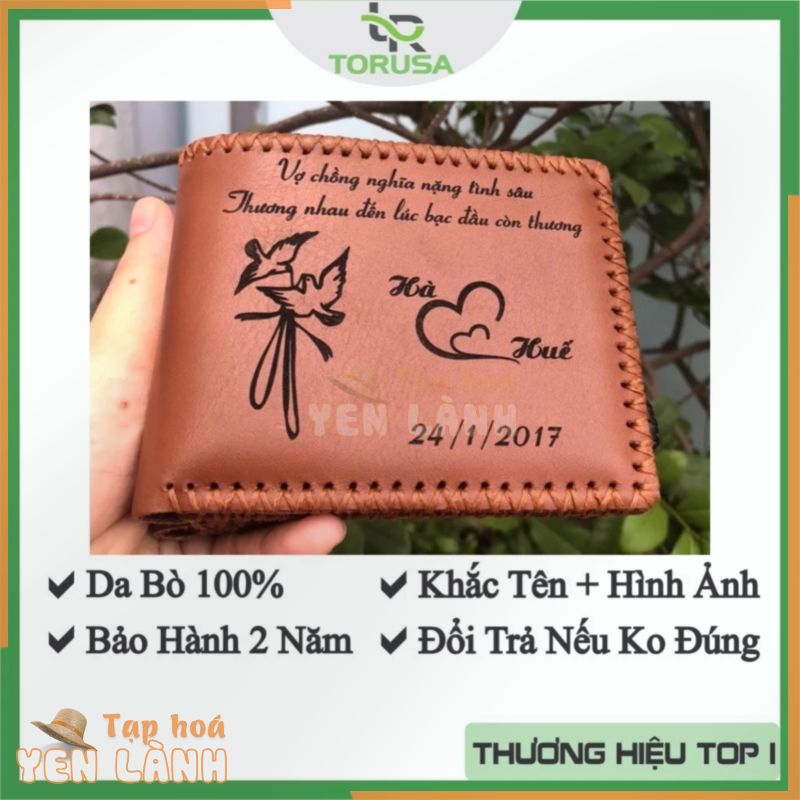 [FreeShip – ẢNH THẬT] – Ví Nam Da bò Khắc Tên Handmade Dáng Ngang TORUSA LEATHER Bảo Hành 12 Tháng