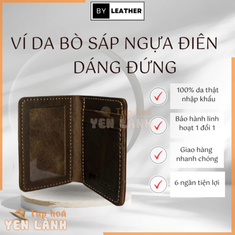 Ví DA SÁP ngựa điên – Bóp Nam DÁNG ĐỨNG và NGANG may tay thủ công, màu Vàng Bò bụi bặm BY Leather