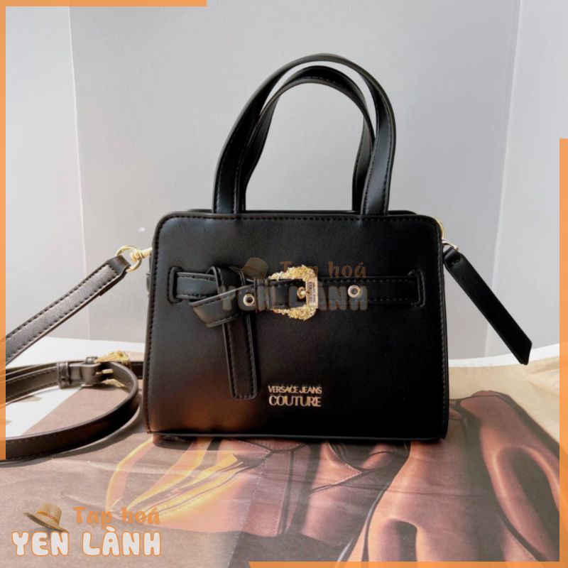 Túi xách chính hãng nữ Versace Jean túi có quai, đen da trơn – Size: 20cm