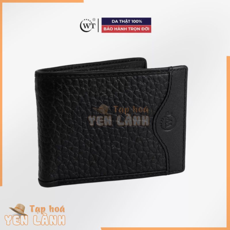 Ví Nam WT Leather Flip Da Bò Thật, Nhiều Ngăn Đựng Thẻ, Giấy Tờ, Màu đen, nâu