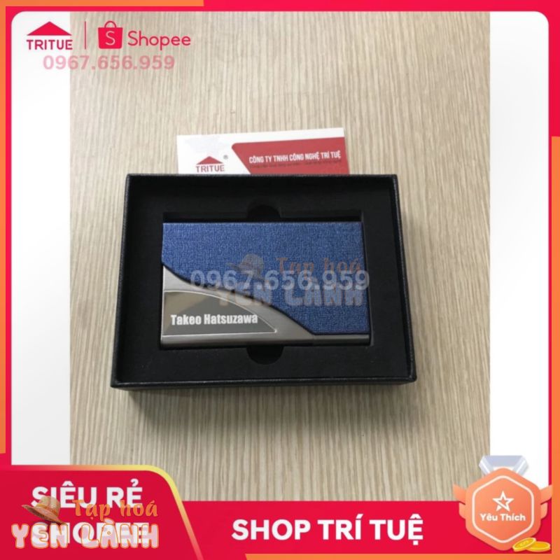 Hộp đựng name card bằng thép không rỉ bọc da pu HC01 Xanh