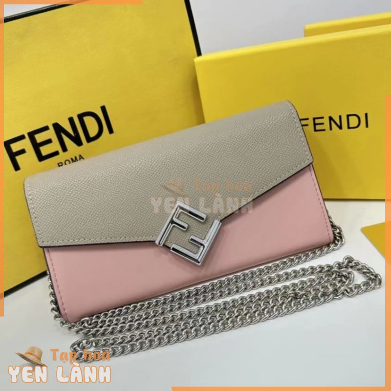 [Có hộp đóng gói quầy 23 phong cách mới] Fendi Đơn hàng chính hãng Dây đeo vai dây chuyền mỏng có thể tháo rời Phong cách dài Chất lượng hàng đầu Ví da bò nhập khẩu Ví nữ Hồng / Bồ câu Xám 1: 1