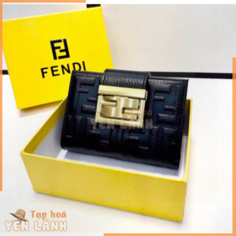 [Hộp quà] Ví Fendi thời trang, Da bò dập nổi đôi F siêu đẹp phong cách phương Tây cao cấp gấp ba lần