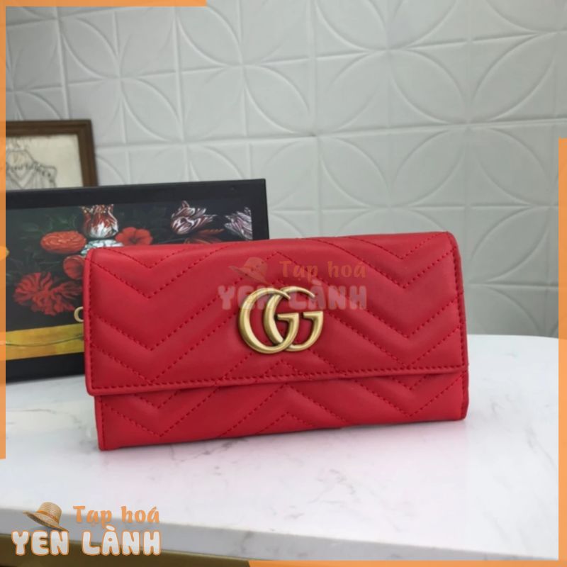 100% Authentic Gucci Ví Cầm Tay Nữ Chất Lượng Cao Da Thật Chính Hãng Gấp Màu Đỏ Cầm Tay Ví Dài Túi Đựng Thẻ