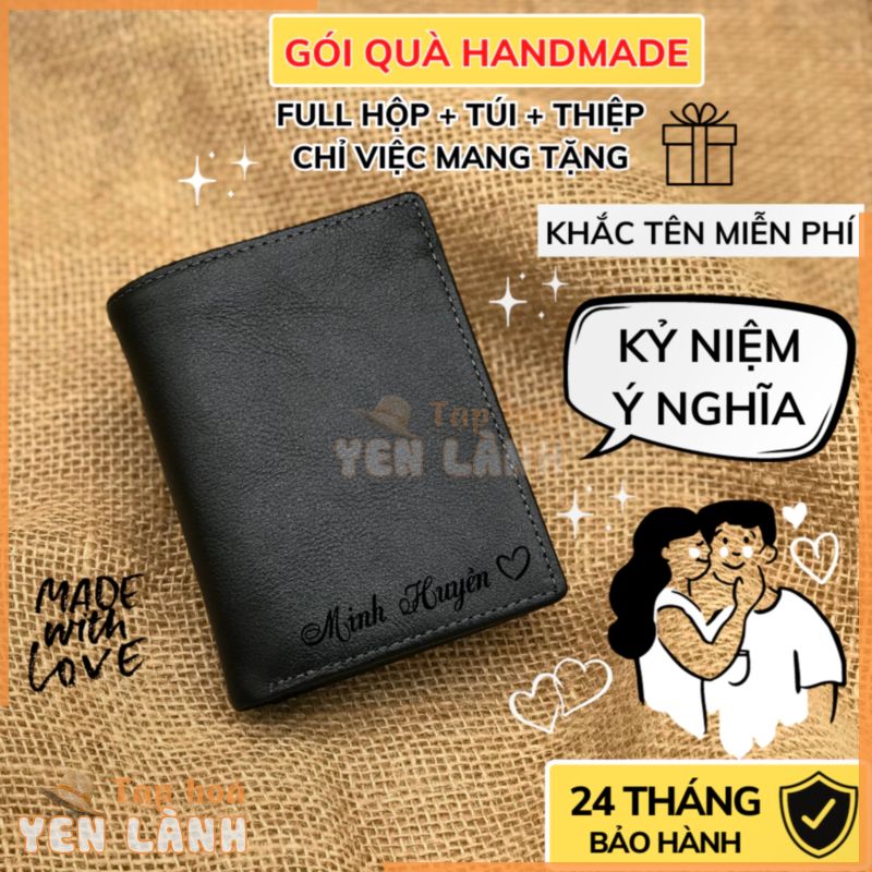 Ví nam khắc tên theo yêu cầu LIDAN, quà tặng handmade vintage cho bạn trai, người yêu LD23