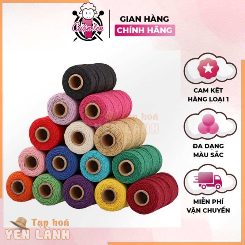 Sợi dệt trơn Cotton Craff Yarn 2mm móc nón, túi, ví 125g (Màu 1 – 50) – 1 CUỘN LEN