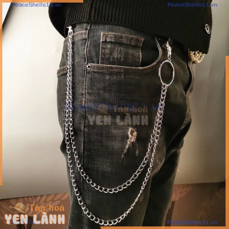 Peaceshells 1/2/3 lớp dây đai kim loại dài rock punk hook quần pant eo liên kết ví kim loại chuỗi móc khóa vòng kẹp chìa khóa trang sức hiphop.