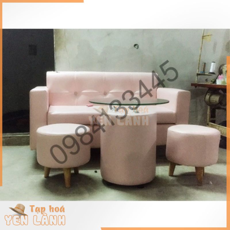 Bộ sofa simili màu hồng