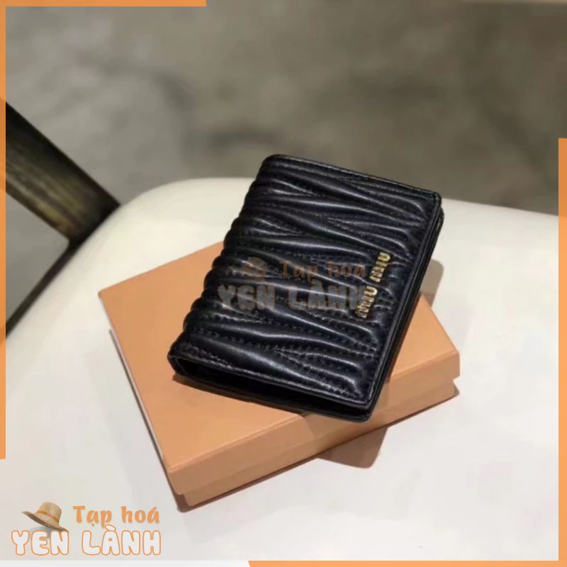 100% chính hãng Authentic Miumiu ngắn gấp ví [Với hộp] Phụ nữ Jacquard Embossed Wallet Túi thẻ