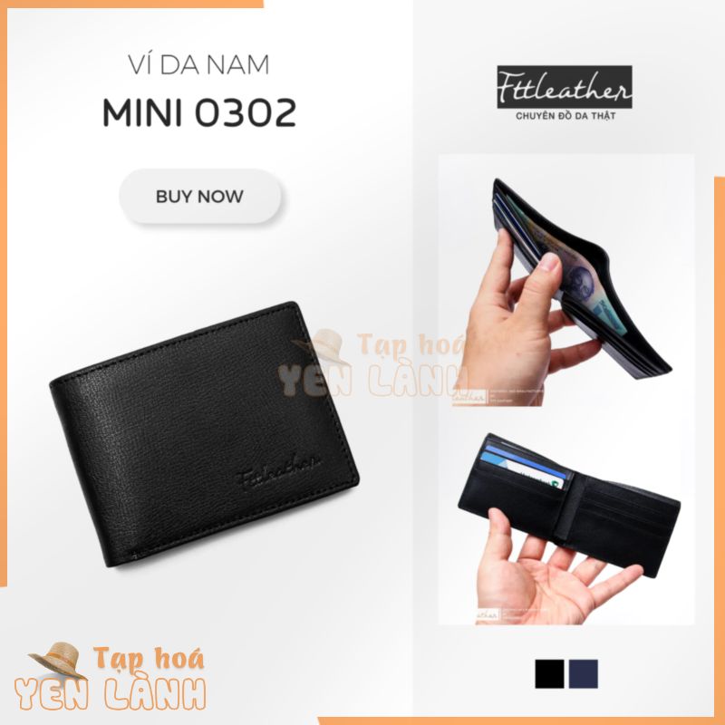 Ví nam mini đựng thẻ card Mercury dáng ngang da bò thật 100% vân nổi thương hiệu Fttleather