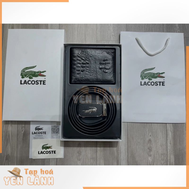 [Fullbox+ Túi giấy] Combo ví và thắt lưng nam hàng hiệu cao cấp da cá sấu lacoste