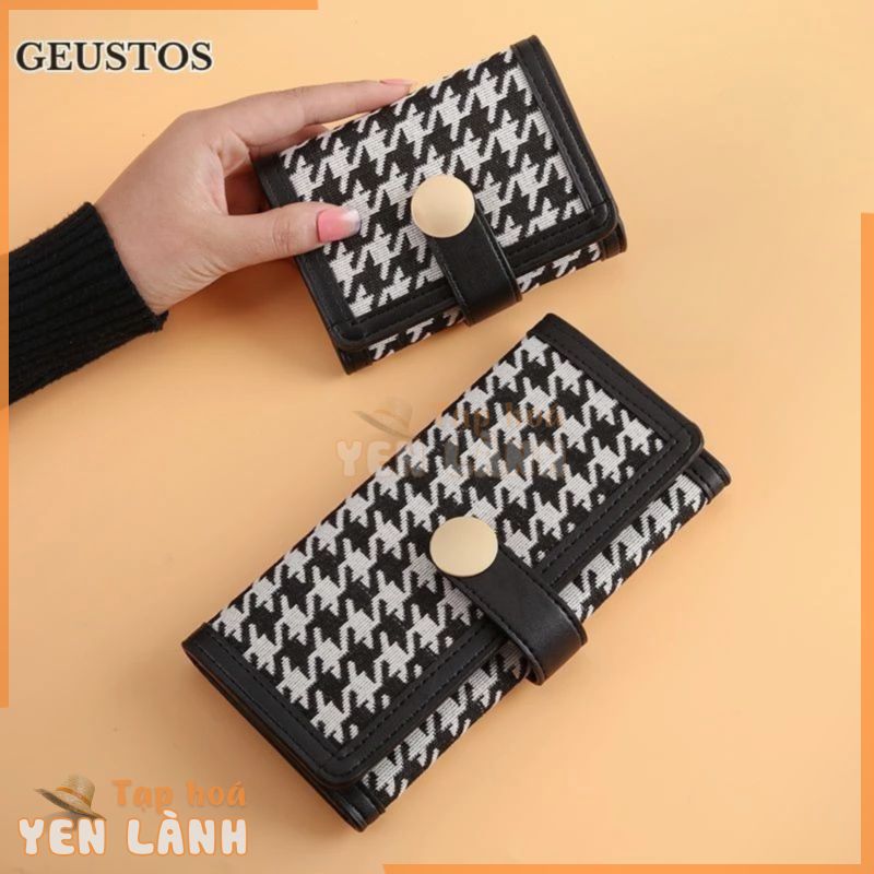 Geustos Đẹp Trai Houndstooth Ví Nữ Ngắn Nhỏ Ba Lạnh Ví Đựng Tiền Xu Đa Năng Dài Ly Hợp Giữ Thẻ Nóng Nữ