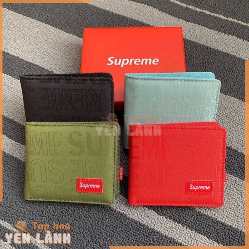 Ví Ngắn Gập Đôi Đựng Tiền Xu Và Thẻ Thêu Chữ Supreme 19SS