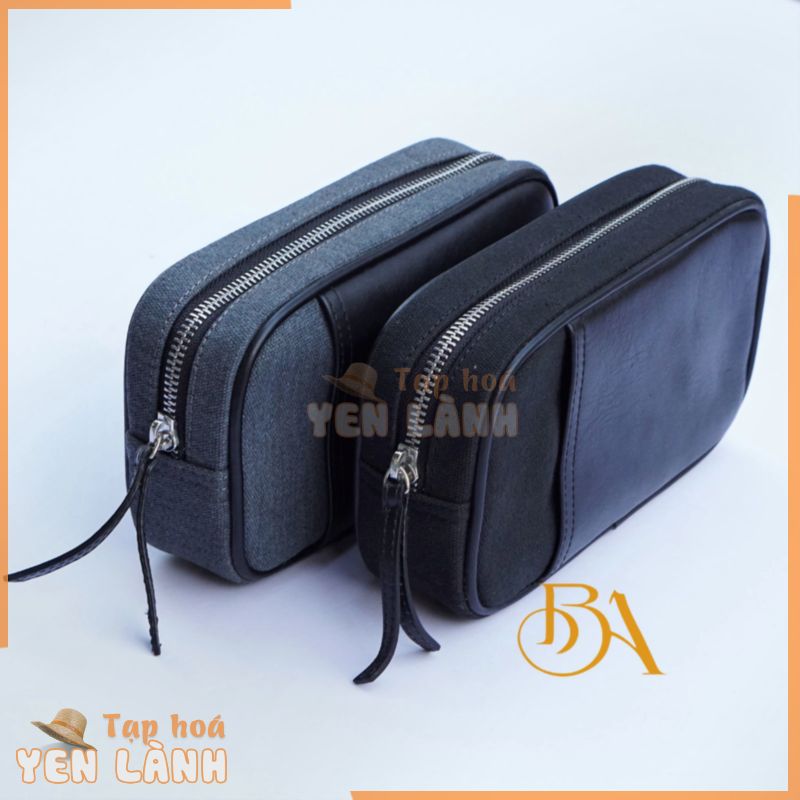 CLUTCH DA BÒ. TÚI CLUTCH DA NAM PHỐI VẢI CANVAS, VÍ CLUTCH DA THỜI TRANG M013