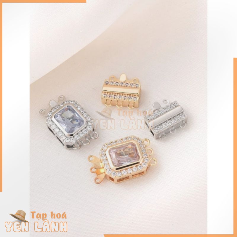 Khóa kết nối Khóa cuối Khóa khóa Bảo quản màu sắc cao 14K Vàng Micro-Ind Zircon Ba tầng Khóa đầu bằng tay Vòng tay ngọc trai tự làm Kết nối vòng cổ Khóa vàng trắng