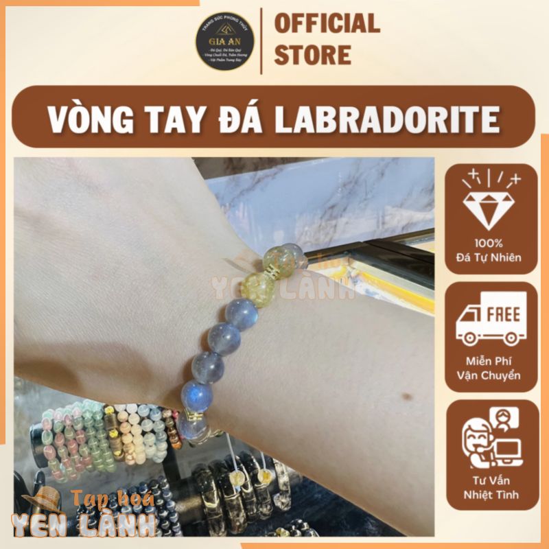 Vòng Tay Đá Phong Thủy Gia An – Vòng Đeo Tay Nữ Đá LABRADORITE ( Đá Xà Cừ) Phối Cùng Thạch Anh Tóc Vàng Thanh Lịch