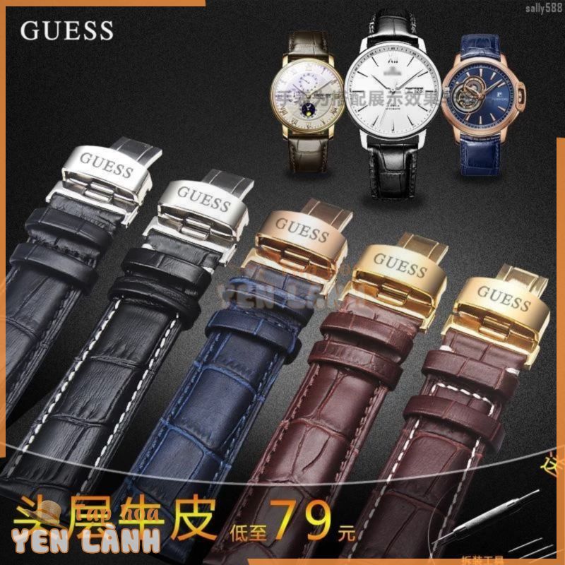 Dây Đeo Chất Lượng Cao 666 Gales Dây Đeo Đồng Hồ Da Thật GUESS Da Bò Bướm Khóa Chống Thấm Nước Mềm Thắt Lưng Vòng Tay Nam 20 Nữ 16mm