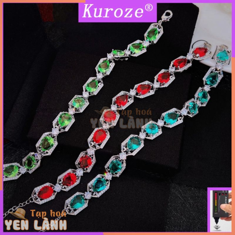 Vòng Đeo Tay Kuroze Paraiba Đính Đá Ruby Màu Ngọc Lục Bảo Sang Trọng