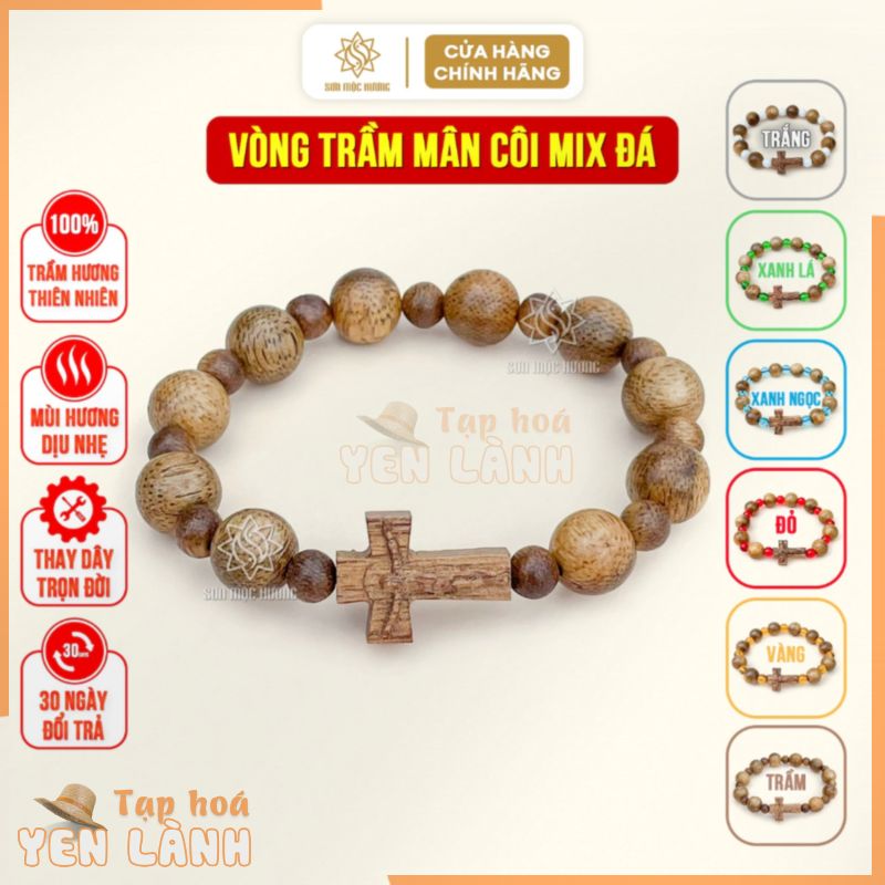 Vòng tay mân côi 10 hạt trầm hương thánh giá công giáo Sơn Mộc Hương đeo tay cầu nguyện bình an