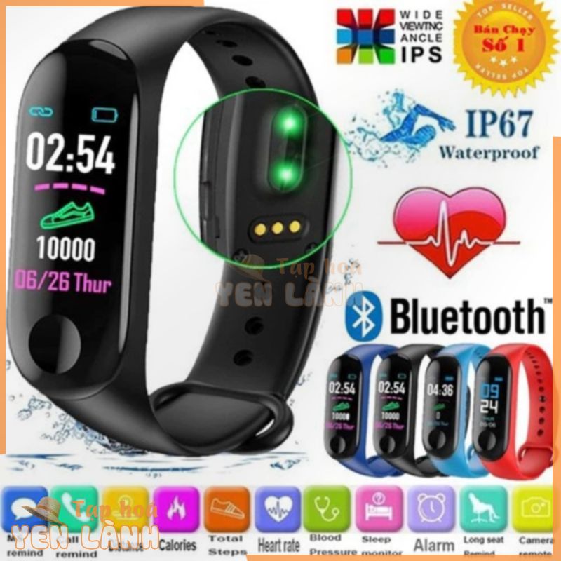 Vòng đeo tay thông minh Smart Band M3 màn hình màu cảm ứng, Đồng hồ thông minh kết nối Bluetooth với Điện thoại