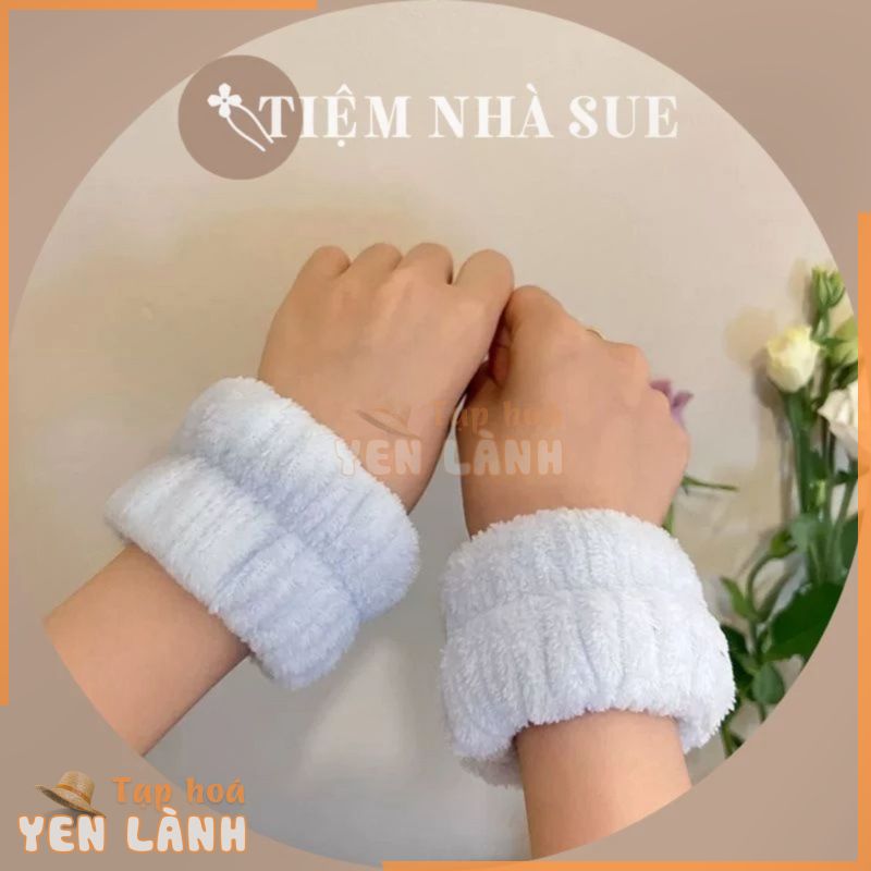 Bộ vòng bông tay 2 chiếc đeo cổ tay rửa mặt tránh ướt áo ướt sàn vải bông cotton SUESUE