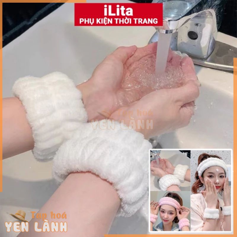 Băng đô thun vòng đeo tay rửa mặt Hàn Quốc dễ thương bờm cài tóc turban nữ iLita makeup trang điểm, tập gym yoga chạy bộ