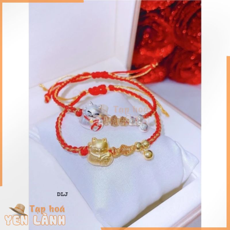 Vòng tay handmade tết chỉ đỏ charm mèo thần tài may mắn – Trang sức Vàng Bạc Hoà Thảo