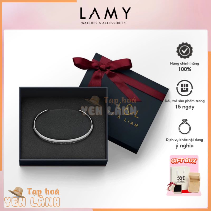 Vòng tay nam nữ Lyz and Liam Classic L&L Cuff Silver – Gift Box Hộp quà tặng nơ đỏ & khắc chữ theo yêu cầu