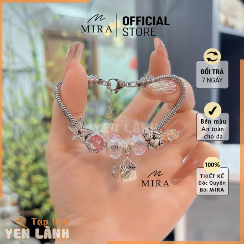 Dây , Lắc Tay MIRA & Co. – LPAN32 Mix Charm Ổ Khoá PHIÊN BẢN Đá Hồng Đặc Biệt Mở Hai Đầu, Dây Không Hoen Gỉ