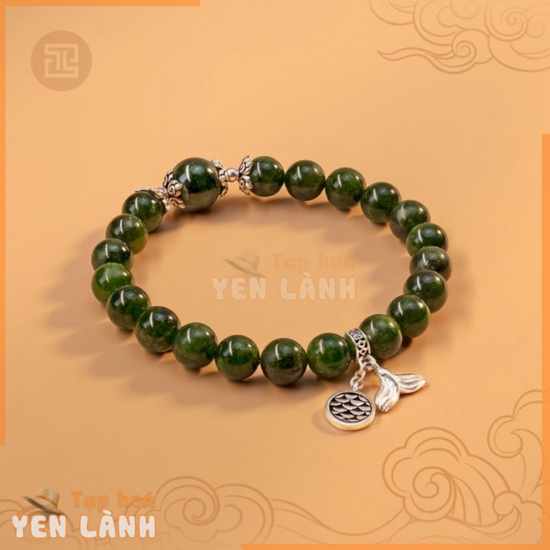 TINH LÂM Vòng Tay Phong Thủy Đá Diopside 8 Li – Charm Ngư Vĩ Hóa Long