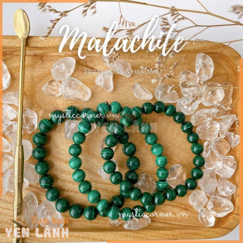 Vòng chuỗi hạt đơn và quấn 3 vòng tay đá Malachite (Đá Lông Công) size 6li – 10li