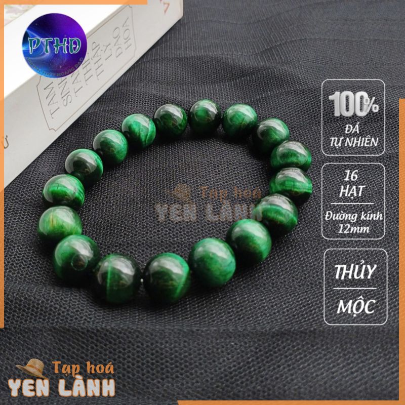 Vòng tay Phong Thủy Hoàng Đạo đá mắt hổ xanh lục 12mm – tặng kèm hộp gấm