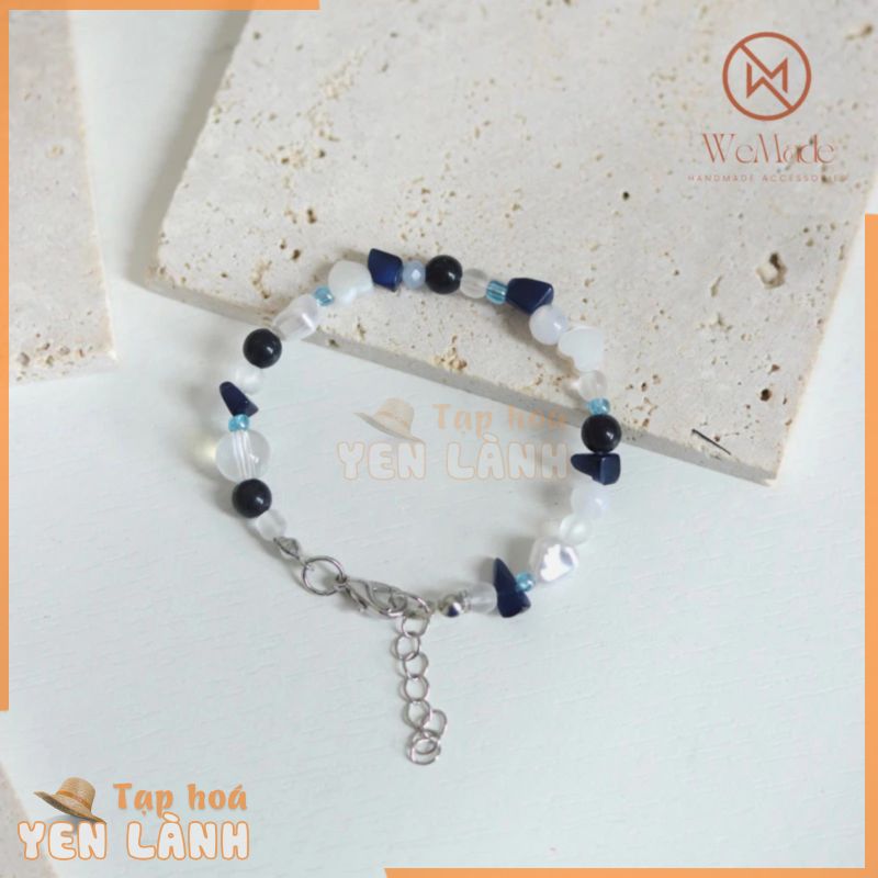 |#BB04| Vòng tay (Beaded Bracelet) hạt đá xanh dương, đá mắt mèo, hạt thuỷ tinh, charm trái tim | WeMade Accessories