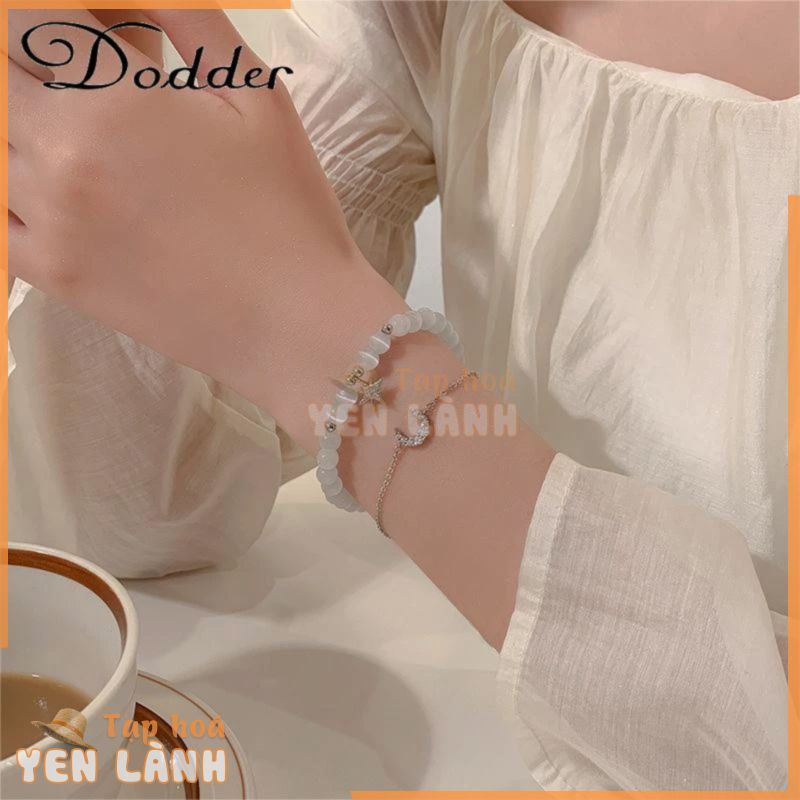 DODDER Set 2 vòng đeo tay chuỗi hạt đá mắt mèo nhân tạo mặt ngôi sao và mặt trăng thời trang dành cho nữ