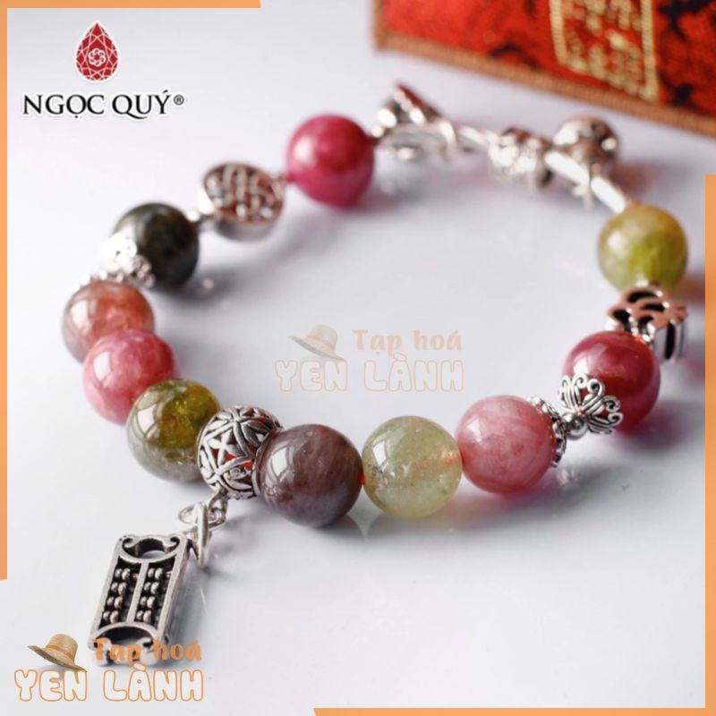 Vòng tay đá tourmaline mix charm bạc cao cấp – Ngọc Quý