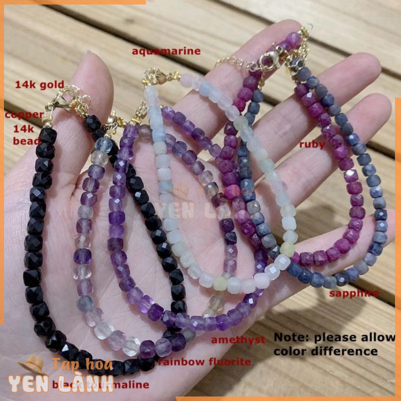 Vòng tay hạt hình khối 4mm Đá mặt Sapphire Ruby Citrine Vòng tay Morganite Aquamarine Vòng tay Dây chuyền thanh lịch Trang sức 1 cái