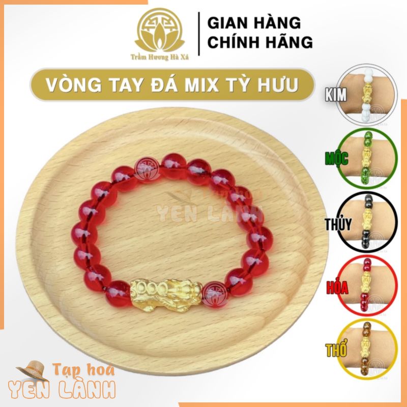 Vòng tay đá phong thủy mix tỳ hưu đeo tay nam nữ mệnh kim mộc thủy hỏa thổ thu hút tài lộc nhà Hà Xá