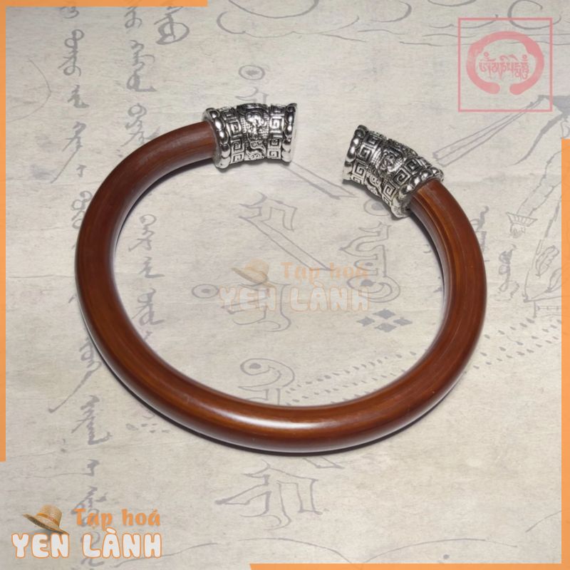 8mm Vòng Tay Gỗ Kê Huyết Đằng cho Phật Tử, bọc charm bạc Tây Tạng, phong cách cổ điển, dân tộc