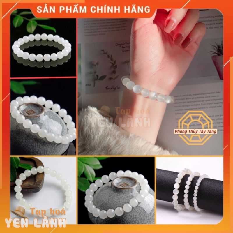 Vòng tay phong thủy đá MNao Trắng may mắn tài lộc nam nữ mệnh Kim Thủy – Tặng hộp gỗ cao cấp – Phong Thủy Tây Tạng