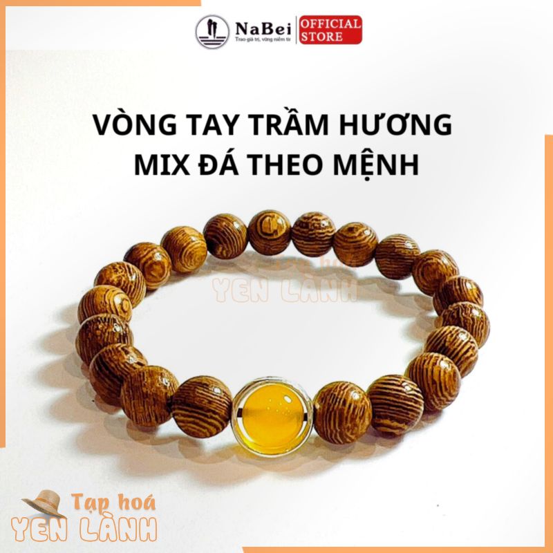 Vòng Tay Gỗ Trầm Hương Mix Đá Mã Não Theo Mệnh Kim, Thủy, Mộc, Hỏa, Thổ NB350 – Phong Thủy NaBei