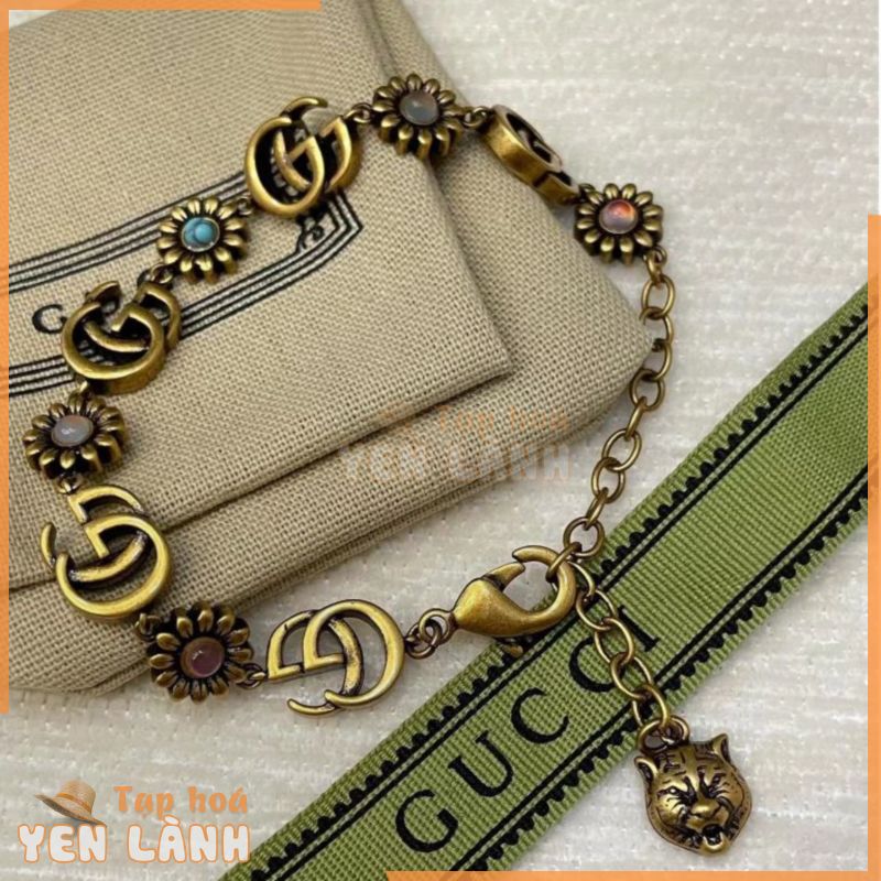 [Hộp đóng gói quầy miễn phí] Vòng tay G đôi GUCCI Men lồng vào nhau Đá kiểm tra màu xanh lá cây tự nhiên Vòng tay thép vàng cổ điển Nam Nữ Cùng phong cách Vàng Sản phẩm chính hãng