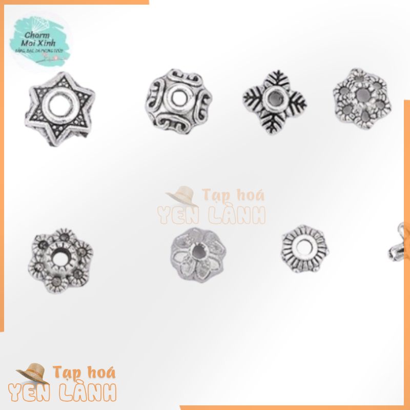 (1 Đôi) Charm Chặn Bạc, Đế Hoa Úp Hạt Vòng Tay – phụ kiện vòng tay tự làm handmade