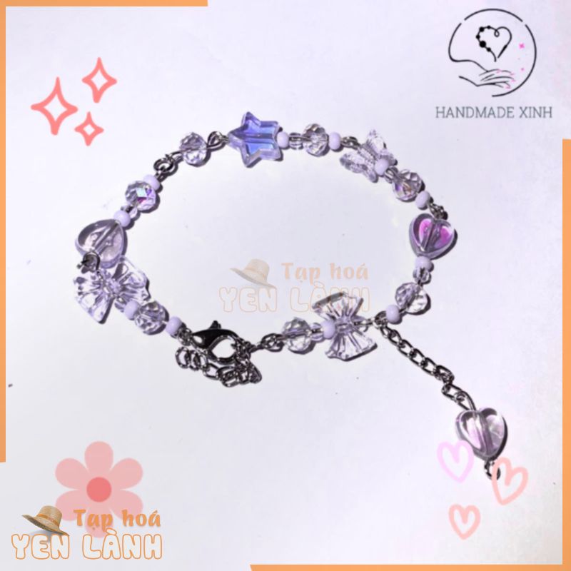 Vòng tay handmade tự làm phối charm nhiều dành cho nữ và vòng tay lắc tay xinh đẹp ngôi sao trái tim