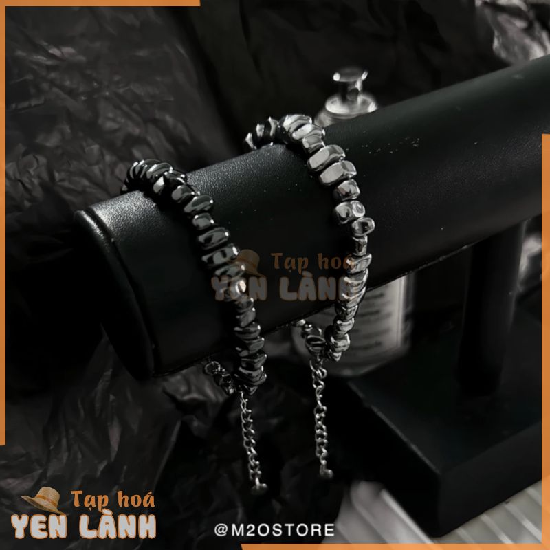 Vòng Tay Nam Nữ Đá Hematite Chống Gỉ,Lắc Tay Unisex Bracelet Phong Cách Bụi Bặm Siêu Bền