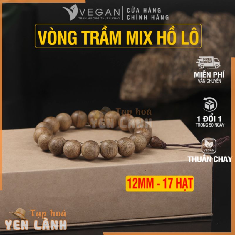 Vòng tay hồ lô VEGAN Trầm Hương Thuần Chay 17 hạt 12mm