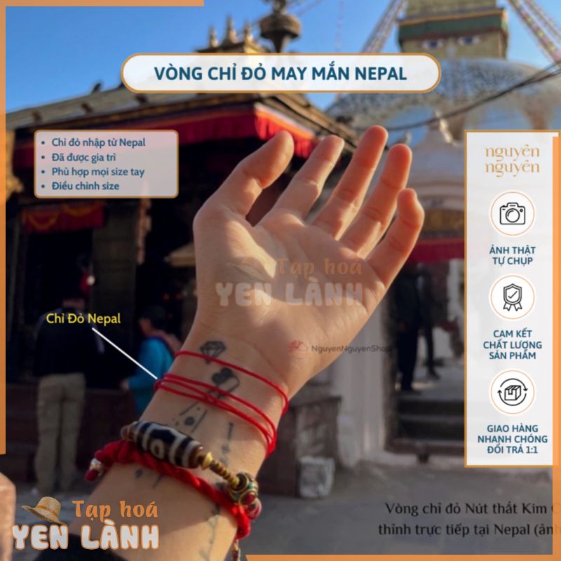 {Ảnh thật tại Nepal} Vòng tay chỉ đỏ may mắn thắt nút Kim Cương hộ mệnh – Đã được Lama gia trì trực tiếp Ne